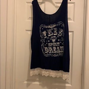 Graphic Tank W/crochet hem